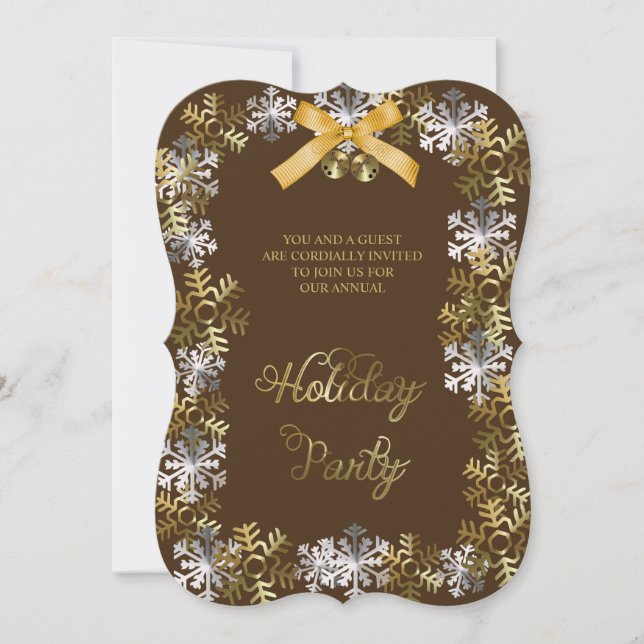 Brown Elegant Snowflake Corporate Party Invite (Front)