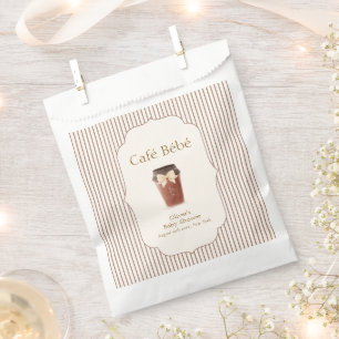 Brown Elegant Stripe Café Bébé Coffee Baby shower Favour Bags
