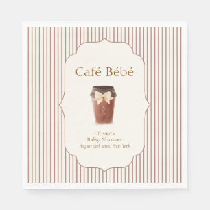 Brown Elegant Stripe Café Bébé Coffee Baby shower Napkin