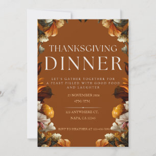 Brown Elegant Thanksgiving Dinner Invitation