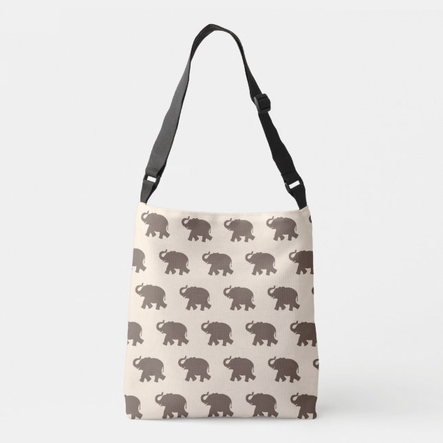 Brown Elephant Pattern on Ivory Crossbody Bag (Back)