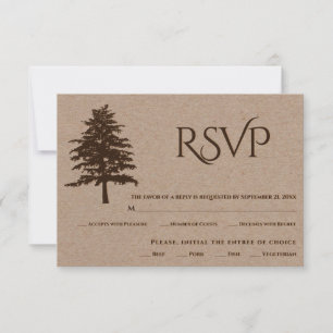 Brown embossed tree kraft paper wedding RSVP card