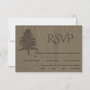 Brown embossed trees sepia wood wedding RSVP card