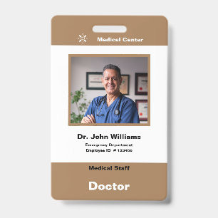 Brown Employee photo Company Logo and Barcode  ID Badge