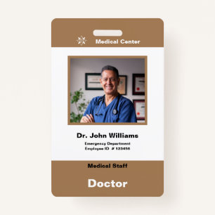 Brown Employee photo Company Logo and Barcode ID Badge