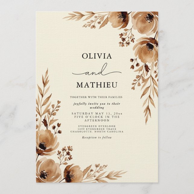 Brown Ethereal Floral Romance Wedding Invitation (Front)