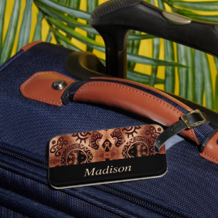 Brown ethical tradional pattern luggage tag