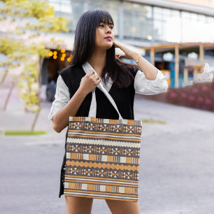 Brown ethnic aztec tote bag