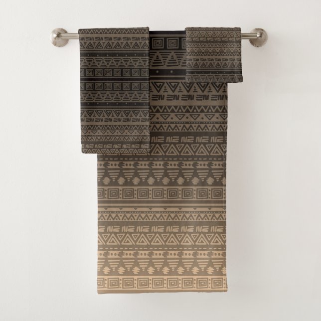 Brown ethnic ornament bath towel set (Insitu)