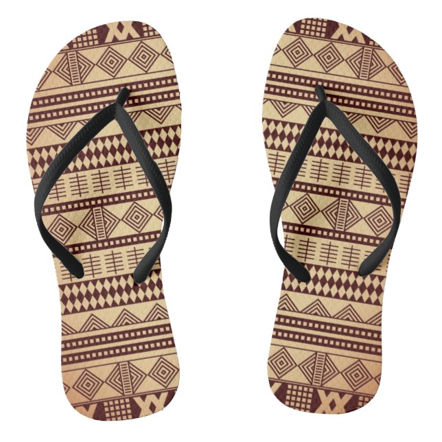Brown ethnic texture flip flops (Footbed)
