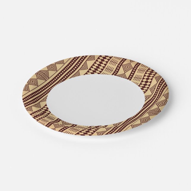 Brown ethnic texture paper plate (Angled)