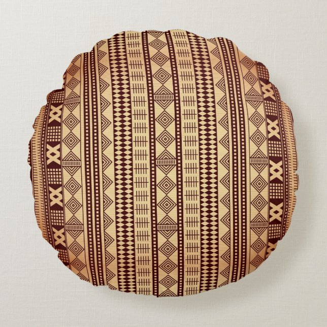 Brown ethnic texture round cushion (Front)