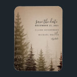 Brown Evergreen Tree Wedding Save The Date Magnet<br><div class="desc">A wedding save the date magnet featuring an illustration of evergreen trees over a brown background.</div>