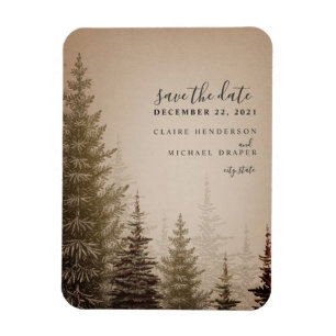 Brown Evergreen Tree Wedding Save The Date Magnet