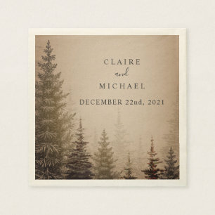 Brown Evergreen Trees Wedding Napkin