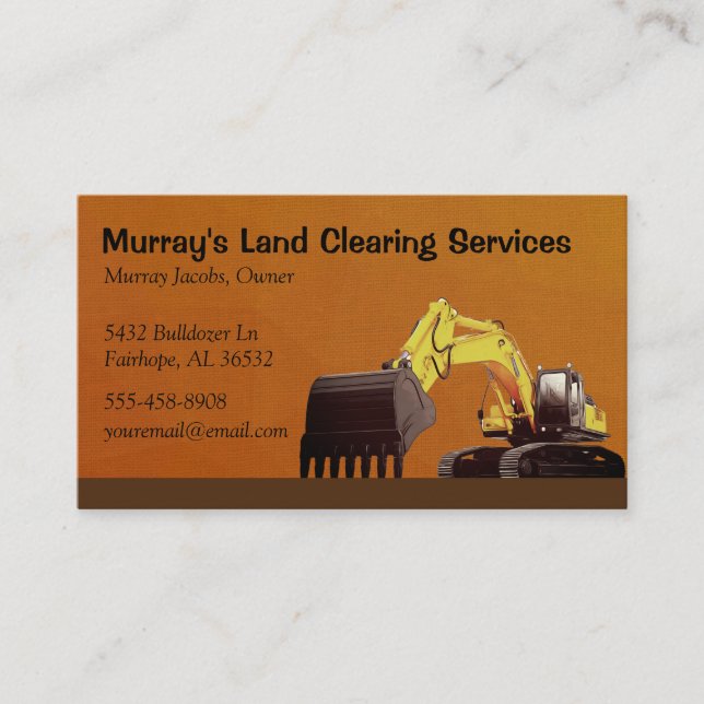 Brown Excavator Land Clearing Business Card (Front)