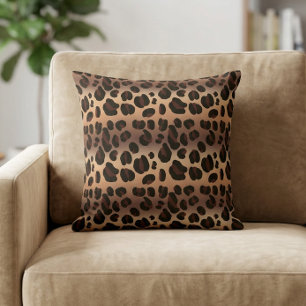 Brown Exotic Leopard Print Throw Pillow