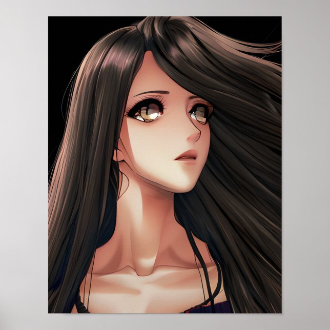 Brown Eyed Brunette Anime Girl   Poster (Front)