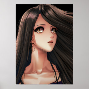 Brown Eyed Brunette Anime Girl   Poster