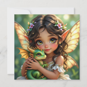 Brown Eyed Elven Fairy and Dragon  Card
