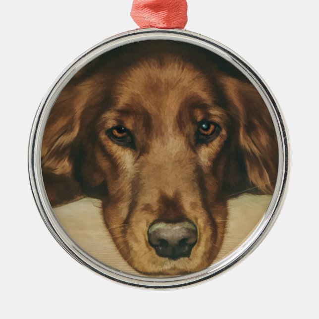 Brown Eyed Golden Irish Dog Metal Tree Decoration (Front)