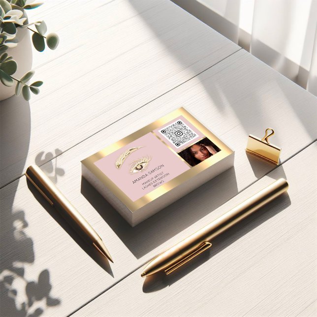 Brown Eyelash Brow Makeup Logo Qr Code Rose Foto Business Card (Brown Eyelash Brow Makeup Logo Qr Code Rose Foto Business Card)
