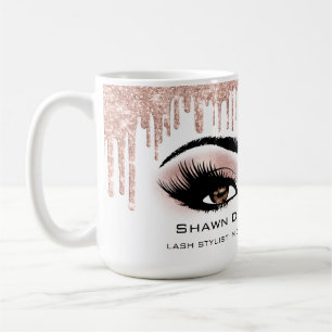 Brown Eyelashes Rose Sparkly Glitter Drips Coffee Mug
