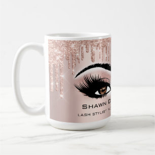 Brown Eyes Lashes Rose Glitter Drips Makeup Bride Coffee Mug
