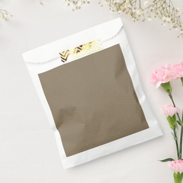 Brown fabric with a repeating vertical pattern of  favour bags (Sealed)