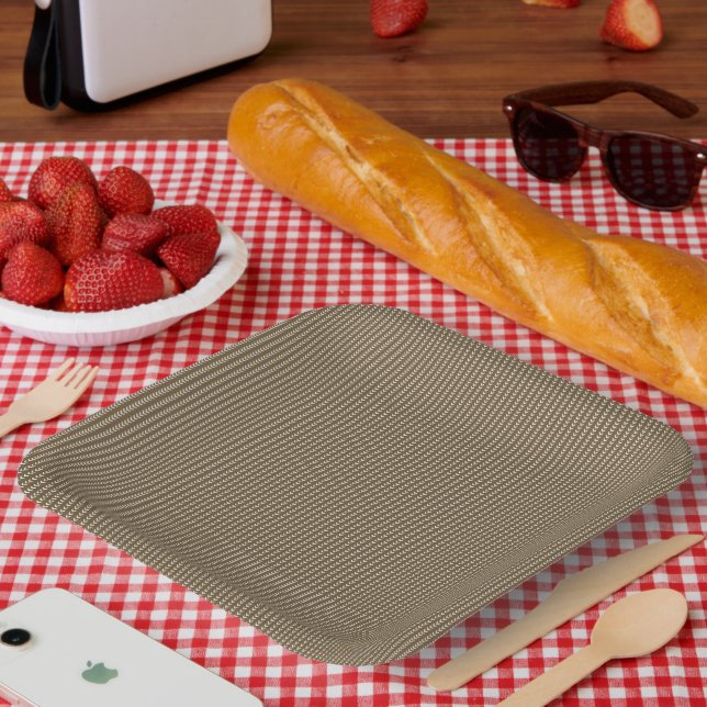 Brown fabric with a repeating vertical pattern of  paper plate (Picnic)