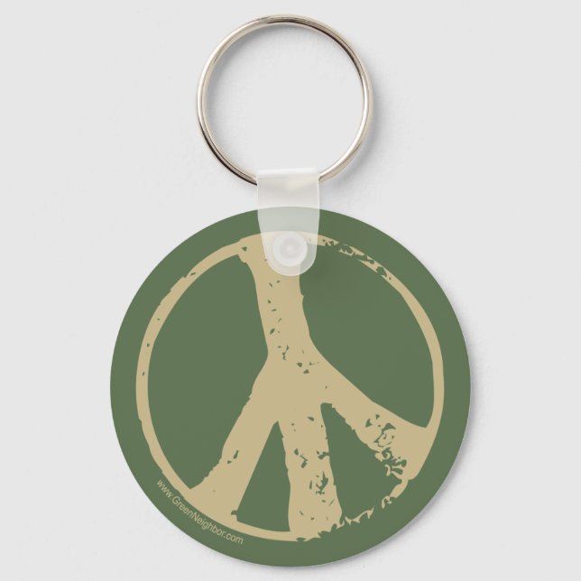 Brown Faded, Grunge Style Peace Sign Key Ring (Front)