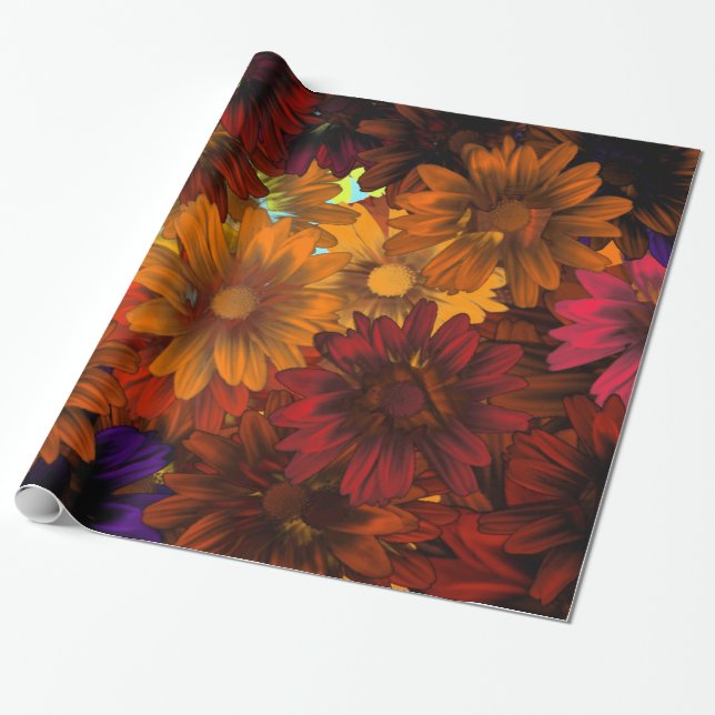 Brown fall floral wrapping paper (Unrolled)