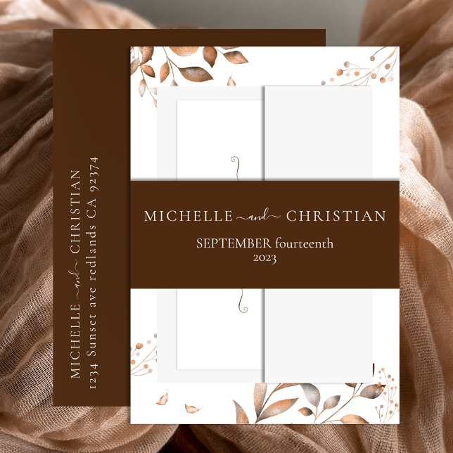 Brown Fall In Love Autumn Foliage Invitation Belly Band (Creator Uploaded)