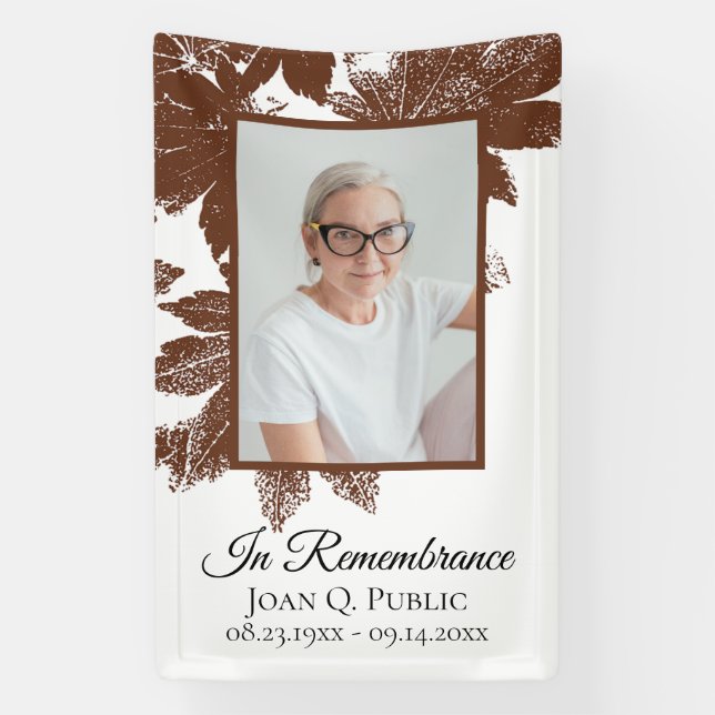 Brown Fall Leaves Celebration of Life Funeral Banner (Vertical)