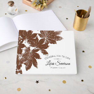 Brown Fall Leaves Celebration of Life Memorial Guest Book