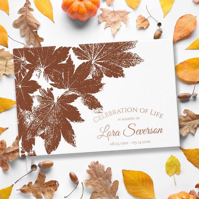 Brown Fall Leaves Celebration of Life Memorial  Guest Book (Creator Uploaded)