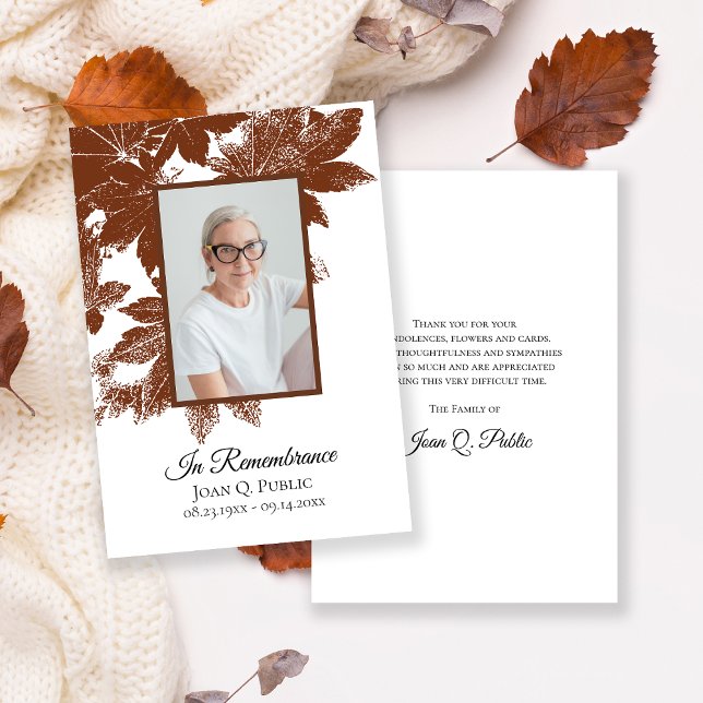 Brown Fall Leaves Funeral Memorial Sympathy Thank You Card (Creator Uploaded)