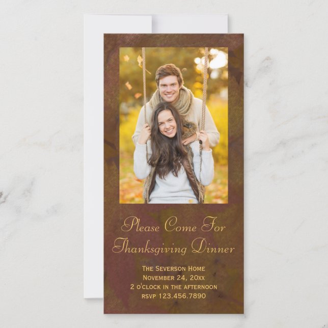 Brown Fall Leaves Thanksgiving Dinner Invitation (Front)