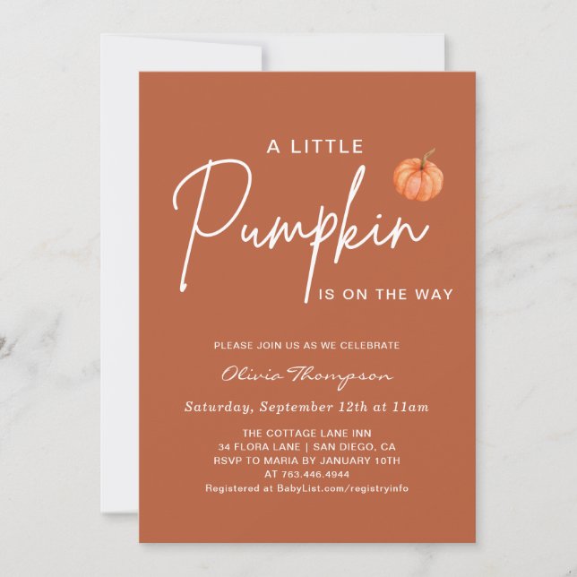 Brown Fall Little Pumpkin Baby Shower Invitation (Front)