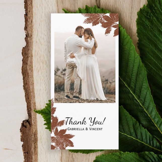 Brown Fall Maple Leaf Stamp Thank You (Fall in Love with this woodsy Autumn leaves thank you photo card.)
