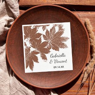 Brown Fall Maple Leaf Stamp Wedding Napkin