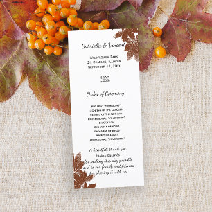 Brown Fall Maple Leaf Stamp Wedding Program Programme