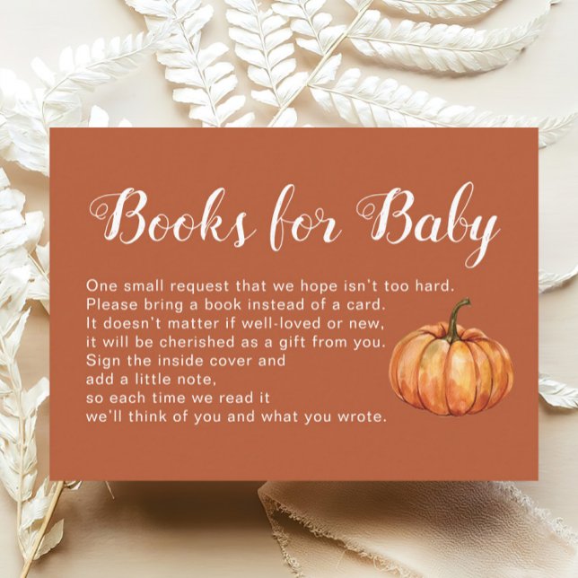 Brown Fall Pumpkin Baby Shower Books for Baby Enclosure Card (Creator Uploaded)