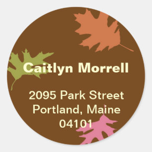 Brown falling leaves autumn modern address label