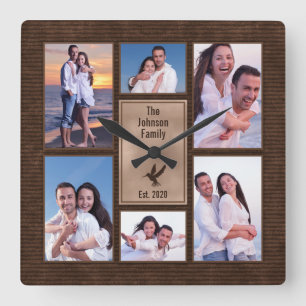 Brown Family 6 Photo Instagram Photo Collage Square Wall Clock