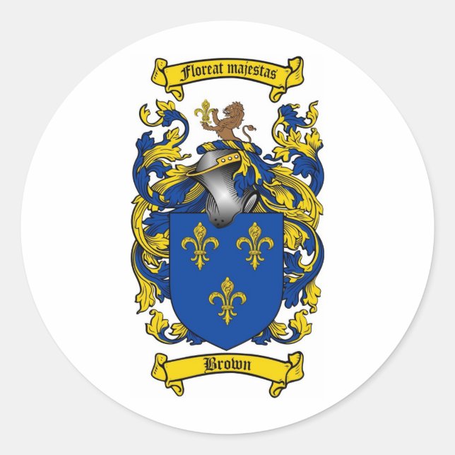 BROWN FAMILY CREST -  BROWN COAT OF ARMS CLASSIC ROUND STICKER (Front)