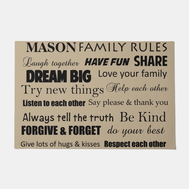 Brown Family Rules Personalised Front Door Mat (Front)