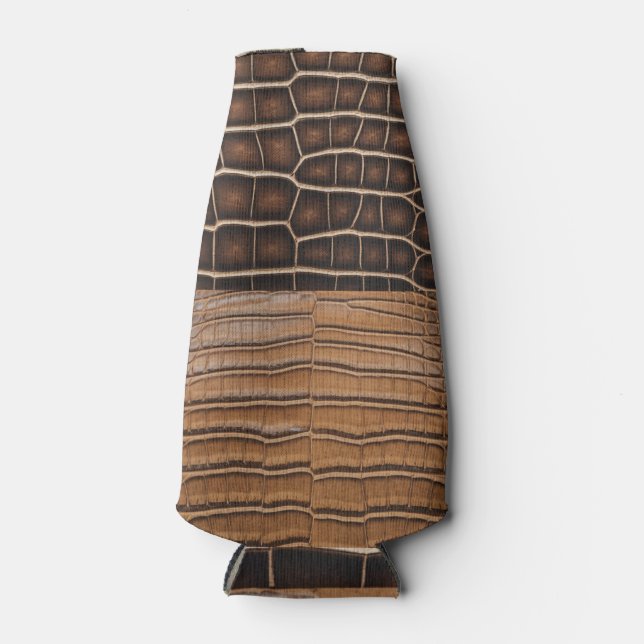 Brown Faux Alligator Leather Bottle Cooler (Front)