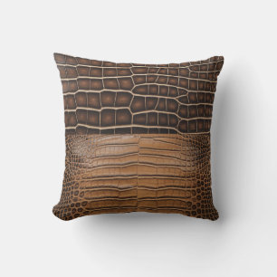 Brown Faux Alligator Leather Cushion