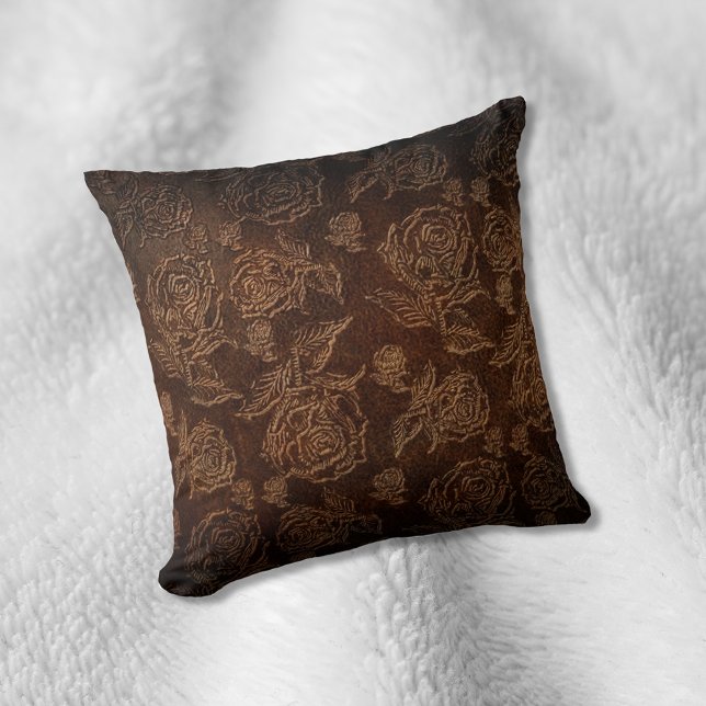 Brown Faux Embossed Rose Leather Cushion (Creator Uploaded)